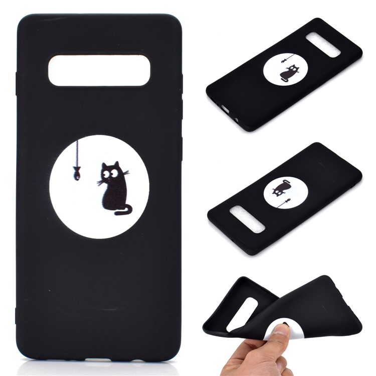 Couverture De Téléphone De TPU D'impression De Modèle Mat Pour Samsung Galaxy S10 Plus - Chat Et Poisson-1