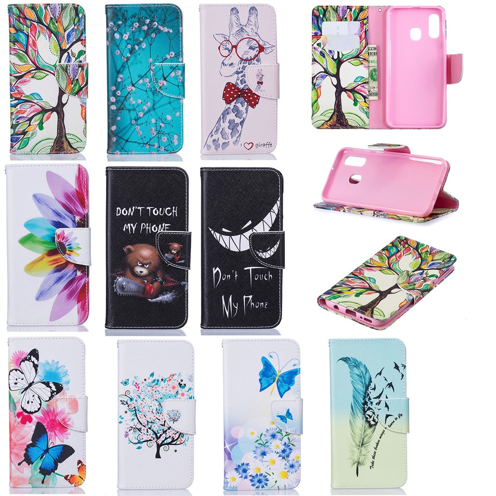 Pattern Printing Leather Wallet Case for Samsung Galaxy A40 - Colorized Tree-11