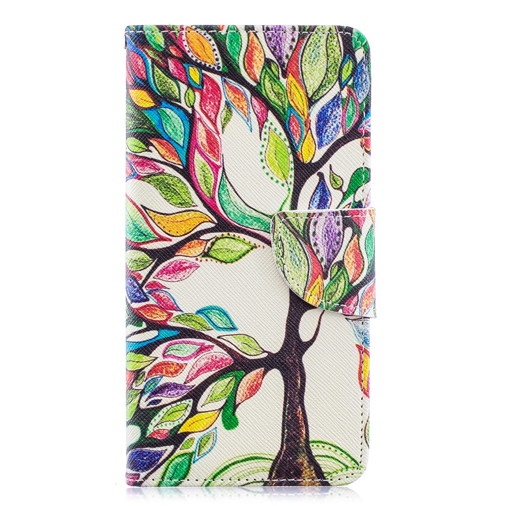 Pattern Printing Leather Wallet Case for Samsung Galaxy A40 - Colorized Tree-4