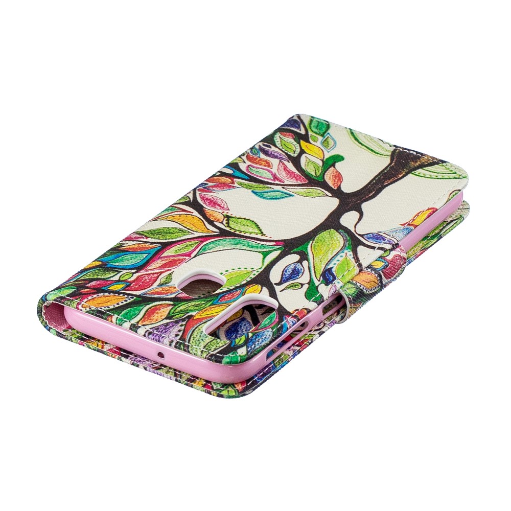 Pattern Printing Leather Wallet Case for Samsung Galaxy A40 - Colorized Tree-9