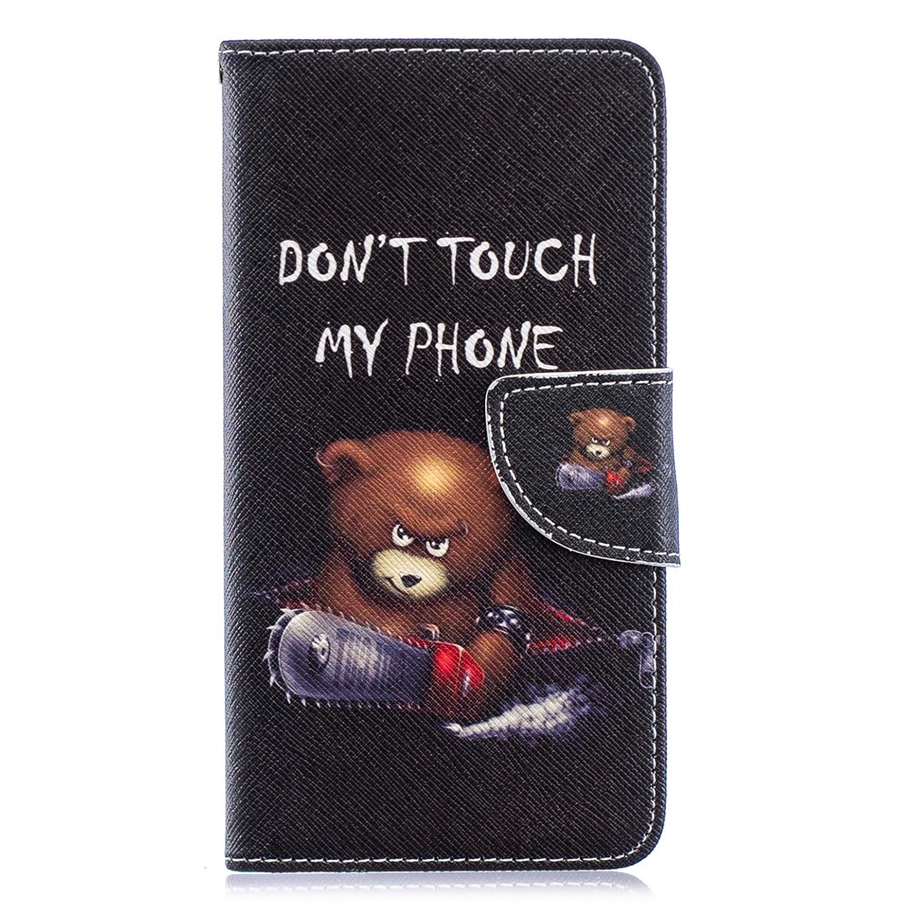 Caso De Carteira De Couro De Impressão Padrão Para Samsung Galaxy A40 - Urso Pardo E Palavras De Advertência-3