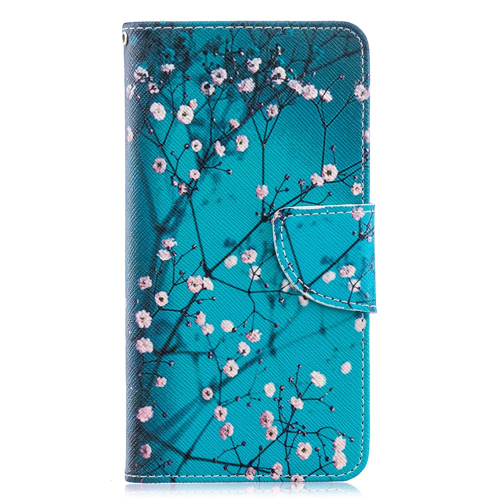 Caso De Carteira De Couro De Impressão Padrão Para Samsung Galaxy A40 - Árvore Com Flores-4