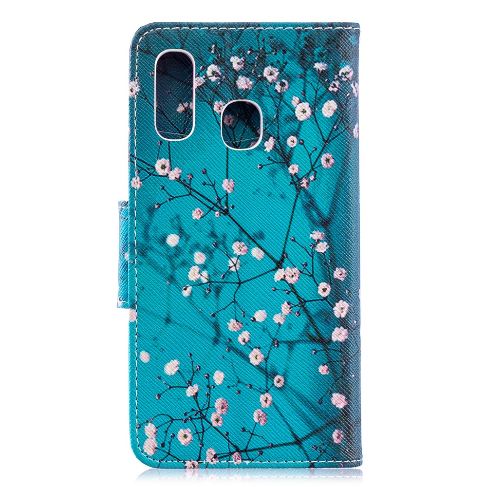 Caso De Carteira De Couro De Impressão Padrão Para Samsung Galaxy A40 - Árvore Com Flores-5