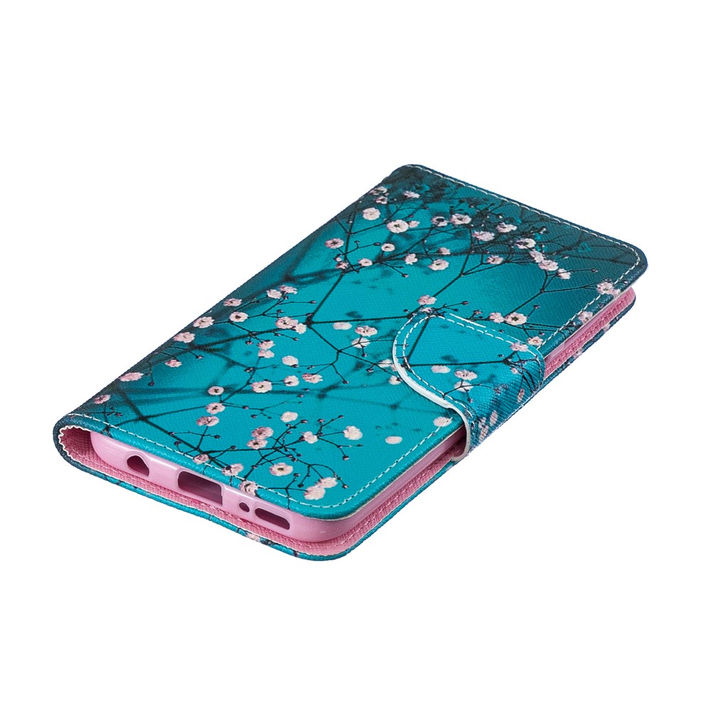 Caso De Carteira De Couro De Impressão Padrão Para Samsung Galaxy A40 - Árvore Com Flores-8
