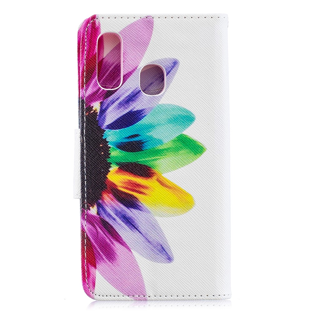 Caso De Carteira De Couro De Impressão Padrão Para Samsung Galaxy A40 - Pétalas Coloridas-5