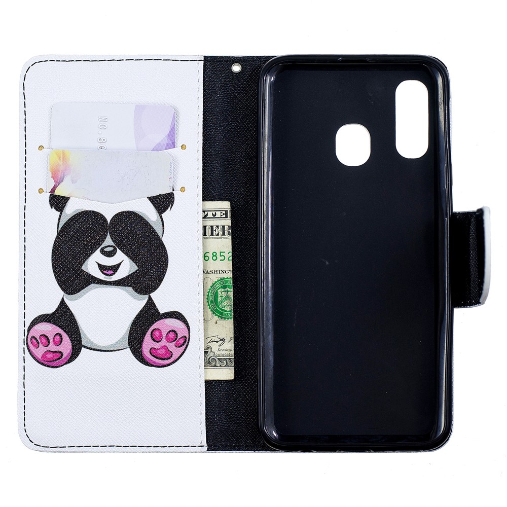 Caso Do Telemóvel Da Aleta Do Couro Do Plutônio Da Impressão Do Teste Padrão Para A Galáxia A40 De Samsung - Panda Adorável-10