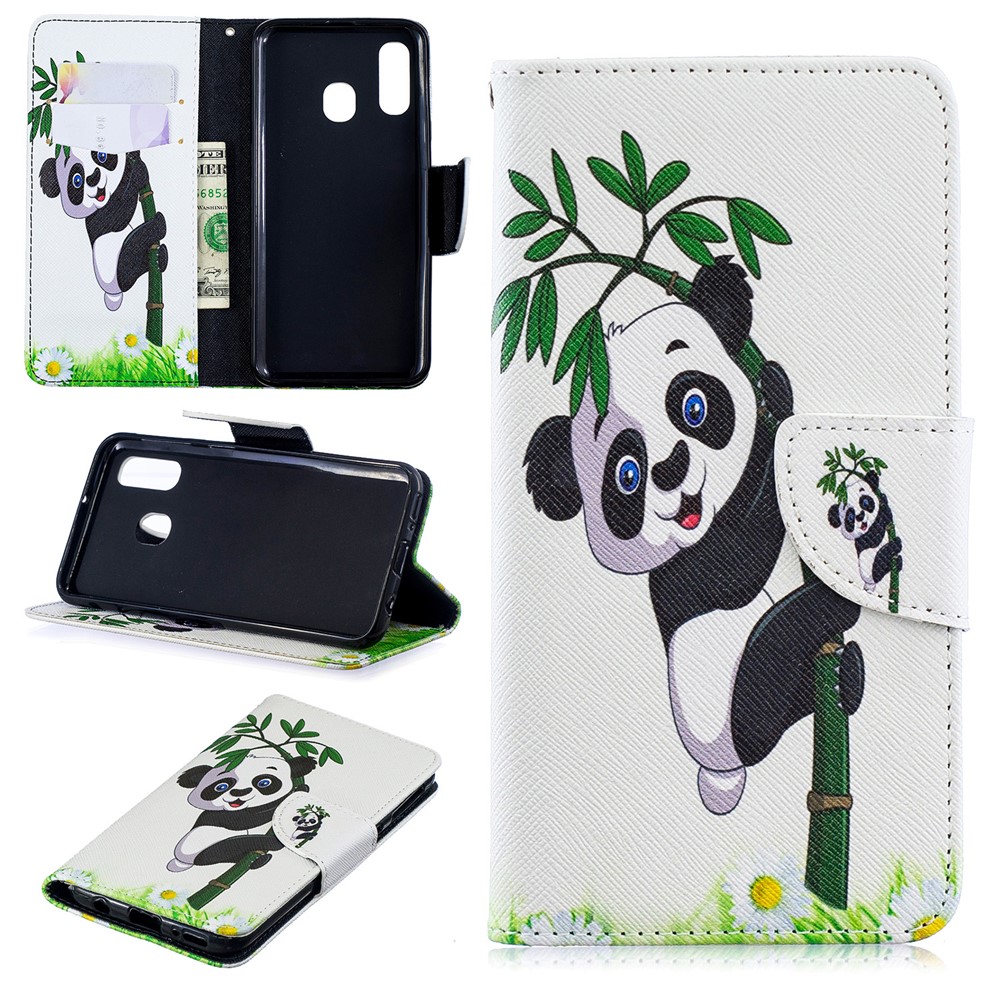 Cassa Del Telefono Cellulare Di Vibrazione Del Cuoio Dell'unità Di Elaborazione Di Modello Per Samsung Galaxy A40 - Panda Adorabile-1
