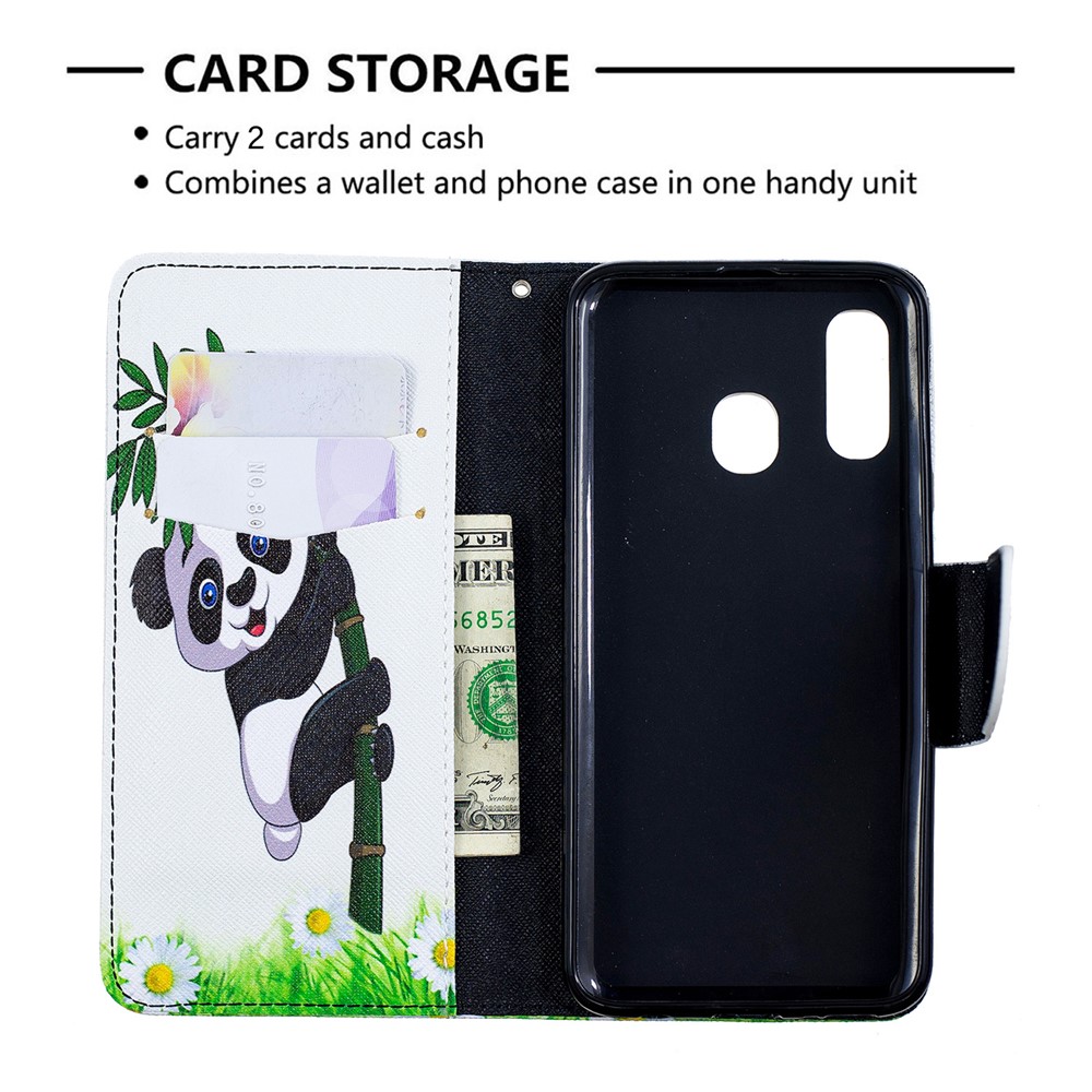 Cassa Del Telefono Cellulare Di Vibrazione Del Cuoio Dell'unità Di Elaborazione Di Modello Per Samsung Galaxy A40 - Panda Adorabile-3