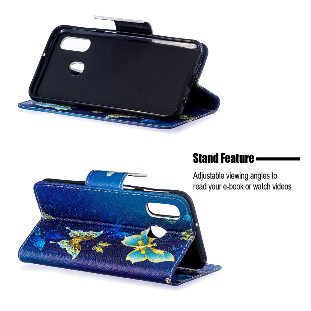 Musterdruck PU-lederner Handyfallfall Für Samsung-Galaxie A40 - Blaue Schmetterlinge-2