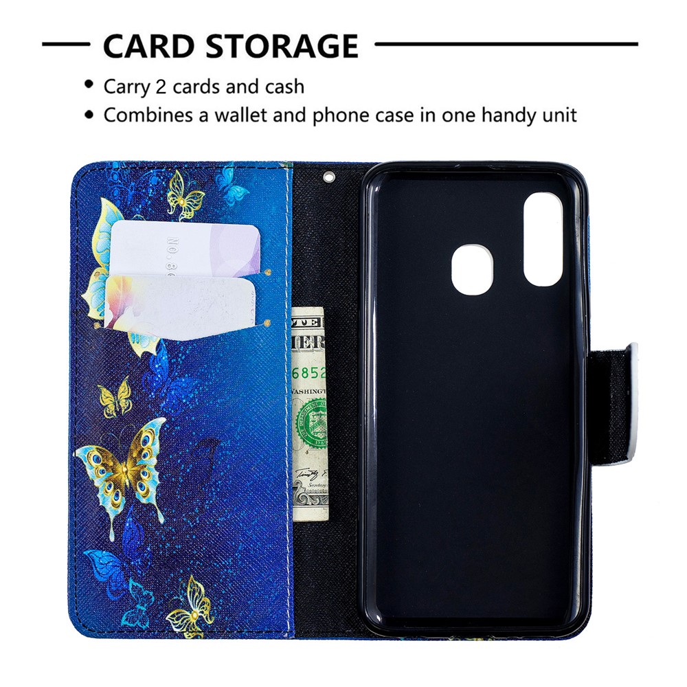 Musterdruck PU-lederner Handyfallfall Für Samsung-Galaxie A40 - Blaue Schmetterlinge-3