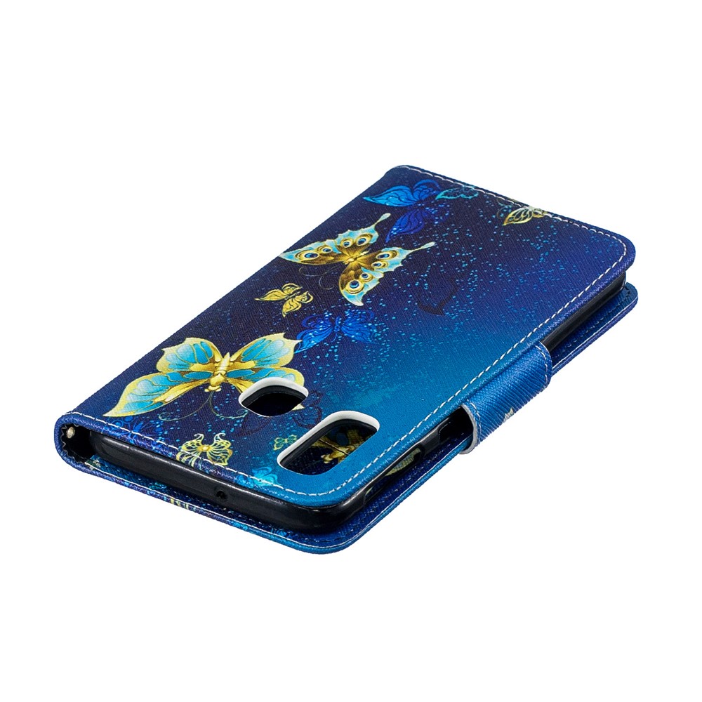 Musterdruck PU-lederner Handyfallfall Für Samsung-Galaxie A40 - Blaue Schmetterlinge-9