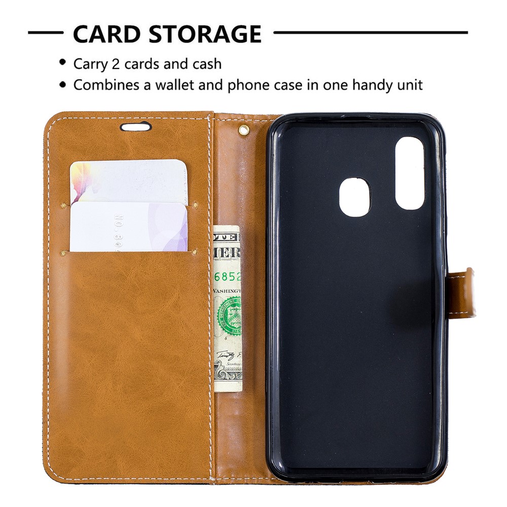 Assorted Color Jeans Cloth Wallet Leather Case Cover for Samsung Galaxy A40 - Black-10