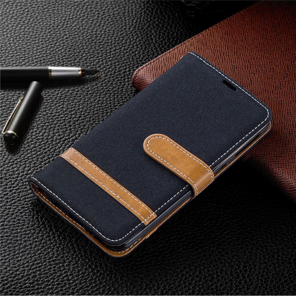 Assorted Color Jeans Cloth Wallet Leather Case Cover for Samsung Galaxy A40 - Black-11