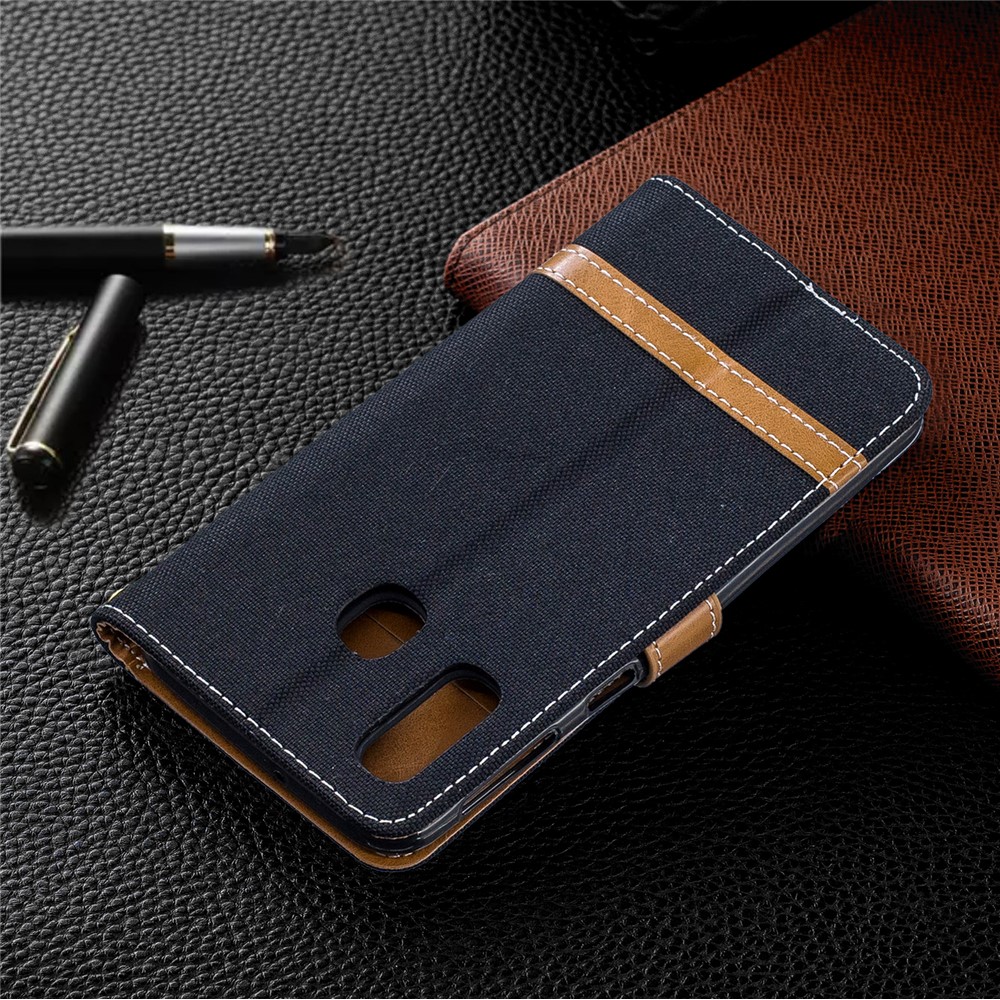 Assorted Color Jeans Cloth Wallet Leather Case Cover for Samsung Galaxy A40 - Black-12