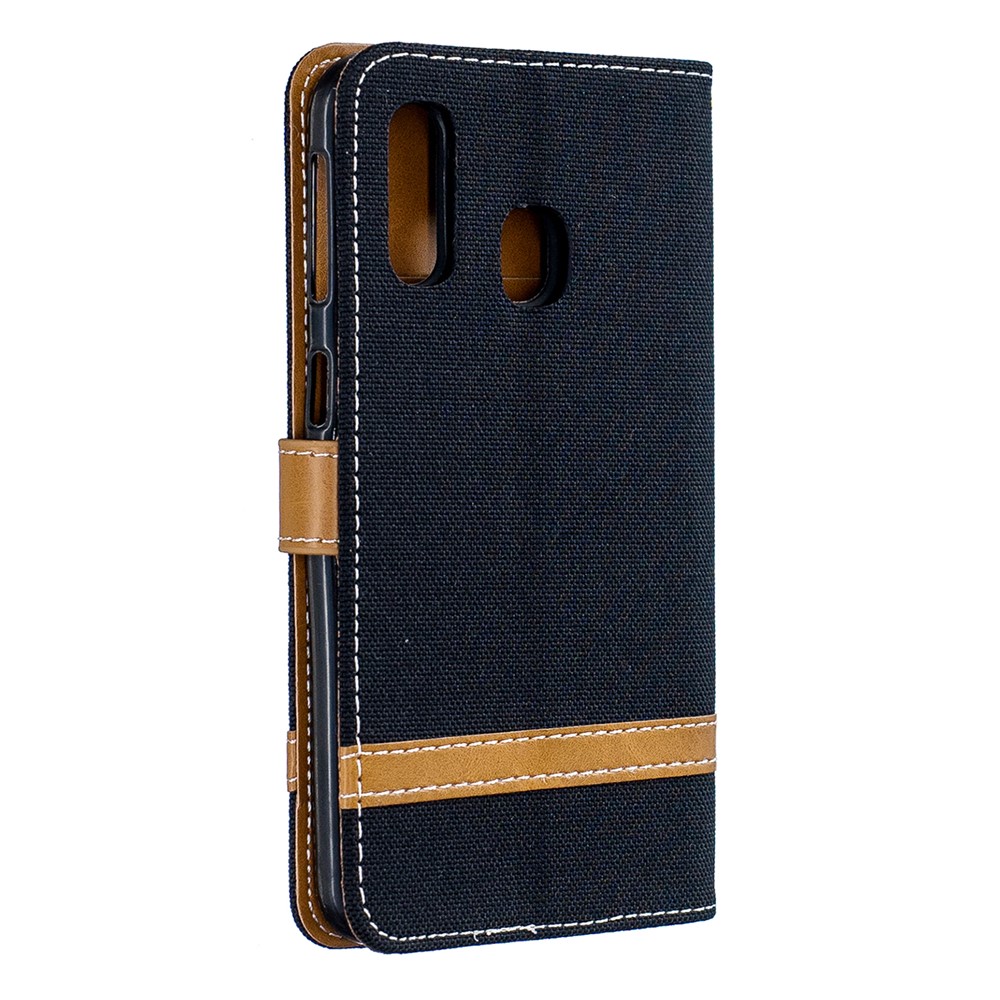 Assorted Color Jeans Cloth Wallet Leather Case Cover for Samsung Galaxy A40 - Black-3