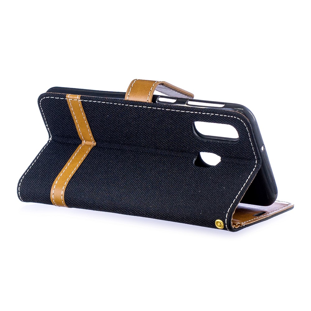 Assorted Color Jeans Cloth Wallet Leather Case Cover for Samsung Galaxy A40 - Black-4