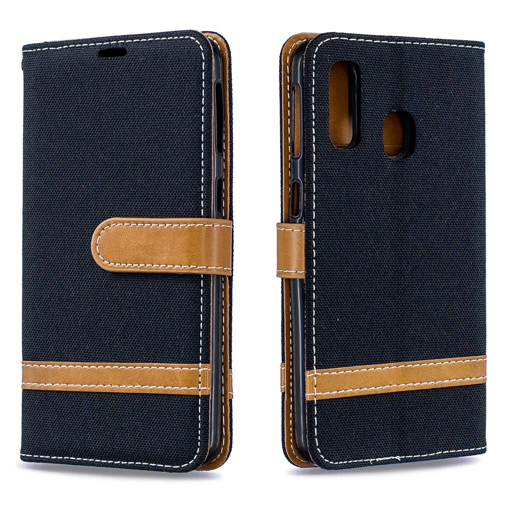 Assorted Color Jeans Cloth Wallet Leather Case Cover for Samsung Galaxy A40 - Black-9