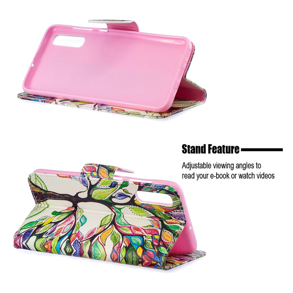 Pattern Printing PU Leather Wallet Stand Flip Cover for Samsung Galaxy A70 - Colorized Tree-2