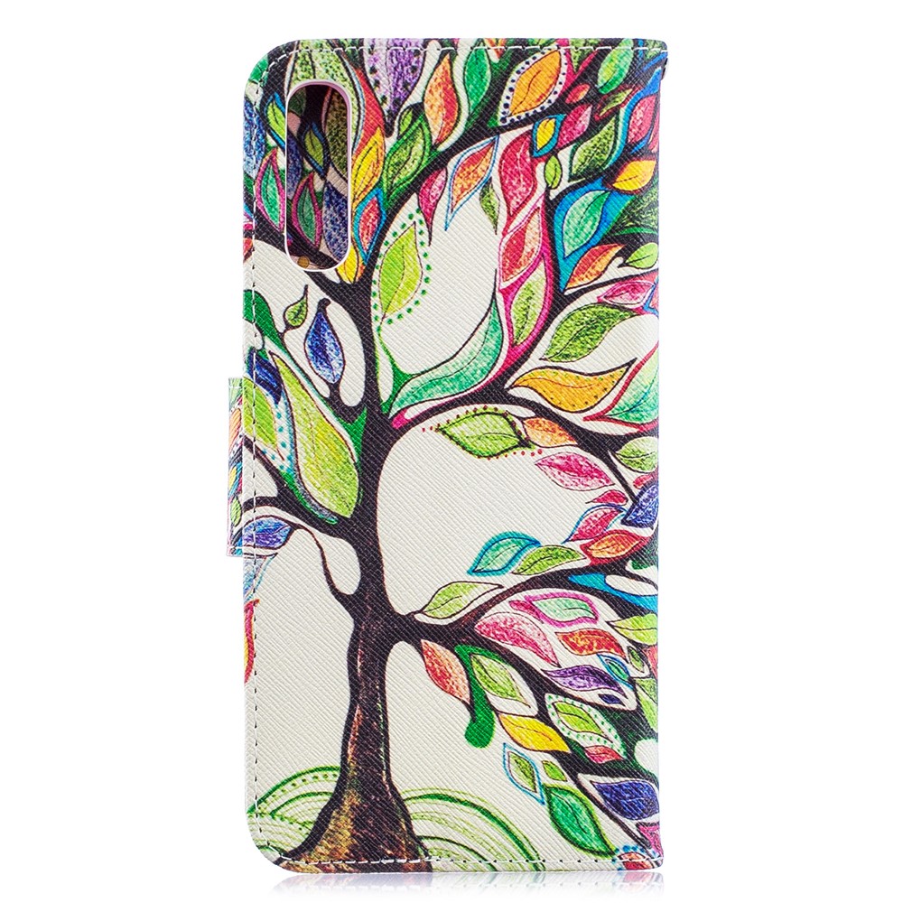Pattern Printing PU Leather Wallet Stand Flip Cover for Samsung Galaxy A70 - Colorized Tree-5