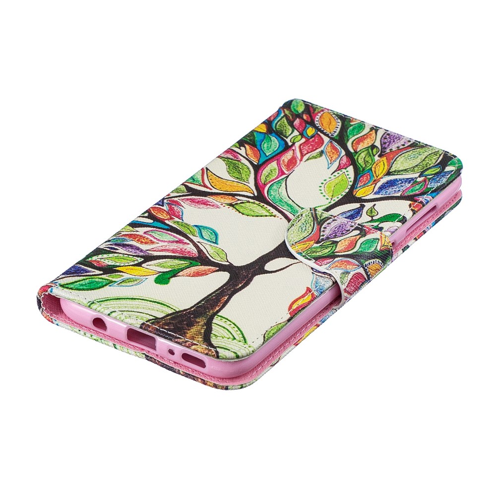 Pattern Printing PU Leather Wallet Stand Flip Cover for Samsung Galaxy A70 - Colorized Tree-8