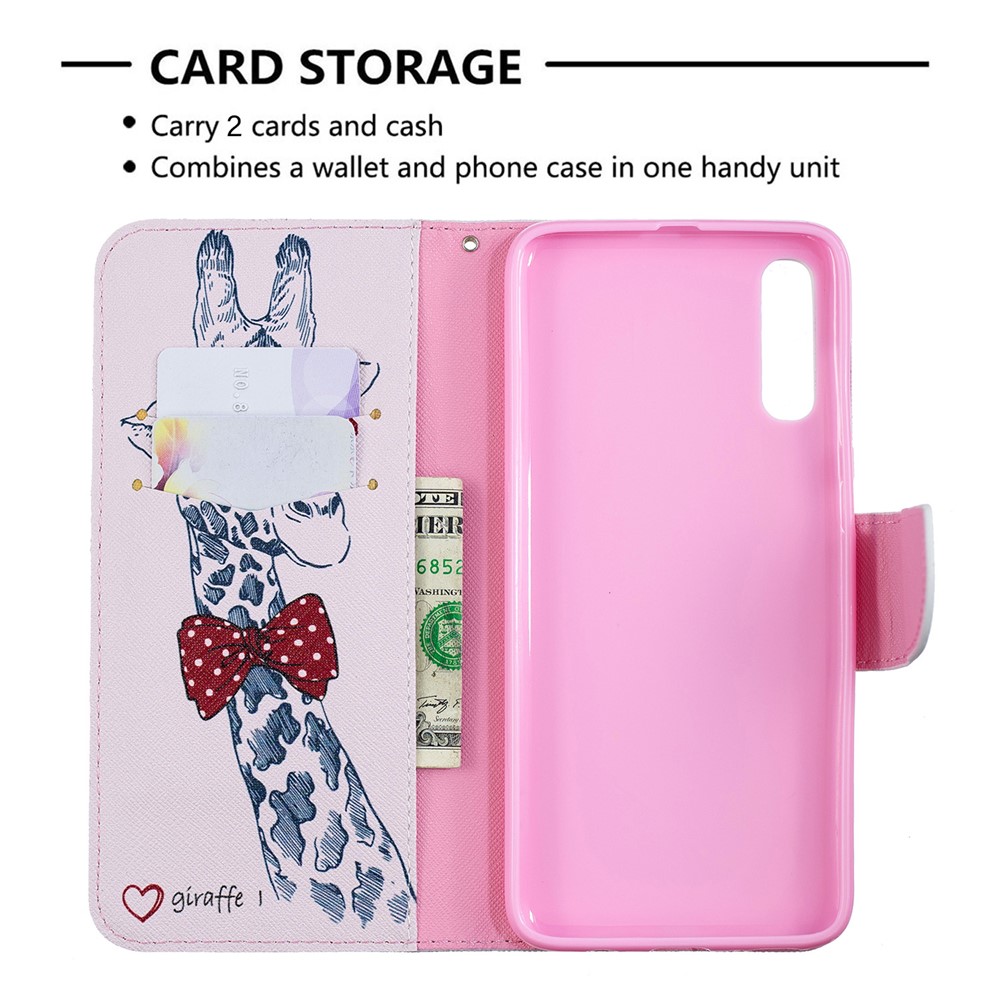 Stampa Del Modello Portafoglio In Pelle PU Copertura Di Vibrazione Per Samsung Galaxy A70 - Giraffa Con Gli Occhiali-3