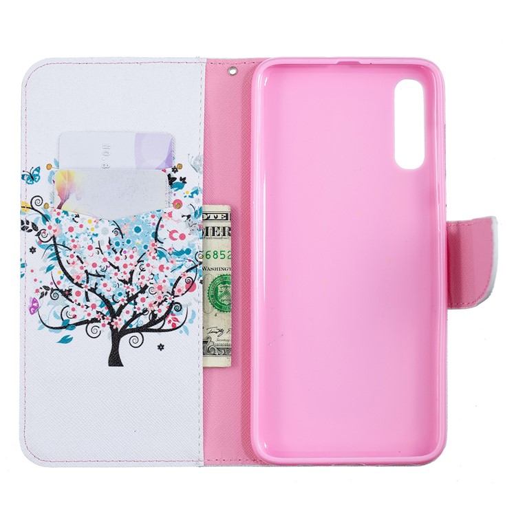 Pattern Printing PU Leather Wallet Stand Flip Cover for Samsung Galaxy A70 - Flowered Tree-10