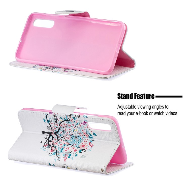 Pattern Printing PU Leather Wallet Stand Flip Cover for Samsung Galaxy A70 - Flowered Tree-2
