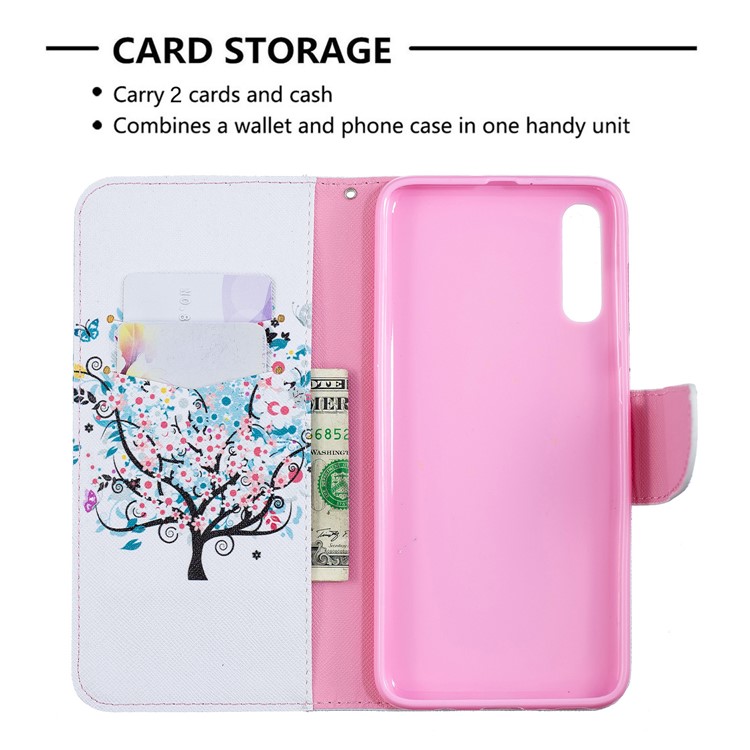 Pattern Printing PU Leather Wallet Stand Flip Cover for Samsung Galaxy A70 - Flowered Tree-3