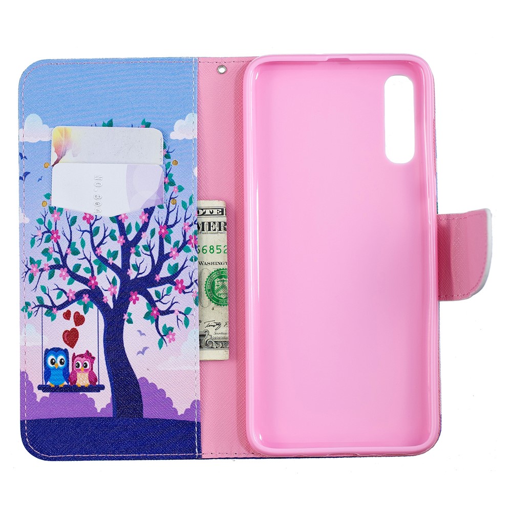 For Samsung Galaxy A70 Pattern Printing Leather Stand Wallet Case - Tree and Owls-10