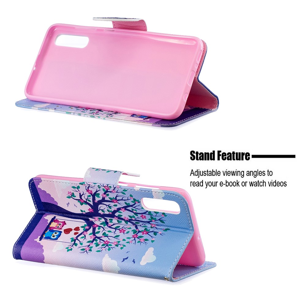 For Samsung Galaxy A70 Pattern Printing Leather Stand Wallet Case - Tree and Owls-2