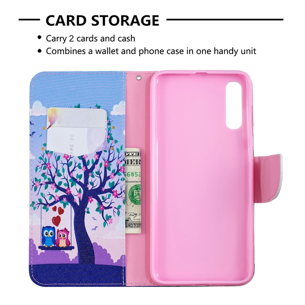 For Samsung Galaxy A70 Pattern Printing Leather Stand Wallet Case - Tree and Owls-3