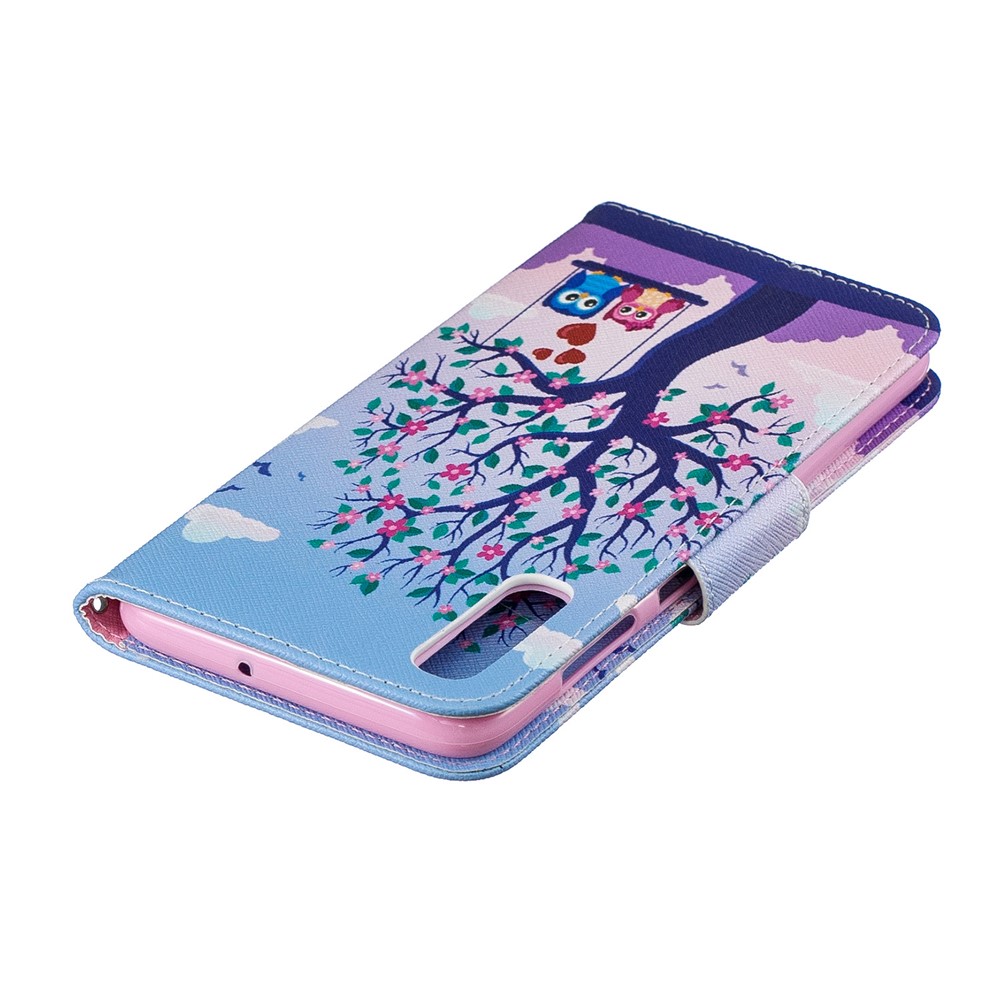 Per la Custodia Del Portafoglio in Pelle di Stampa Samsung Galaxy A70 - Albero e Gufi-9