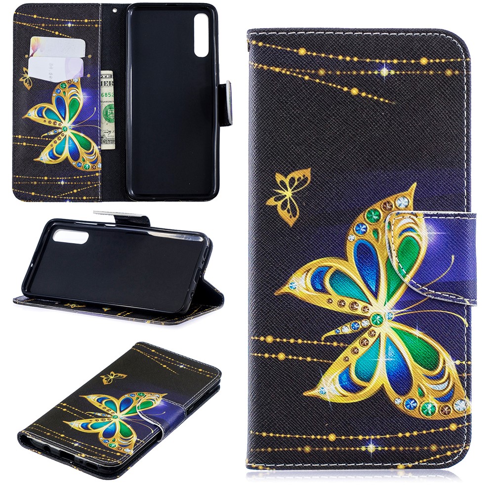 For Samsung Galaxy A70 Pattern Printing Leather Stand Wallet Case - Colorized Butterfly-1