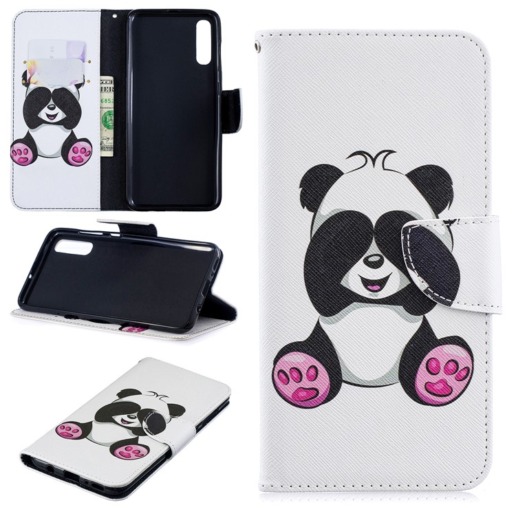 For Samsung Galaxy A70 Pattern Printing Leather Stand Wallet Case - Cute Panda-1