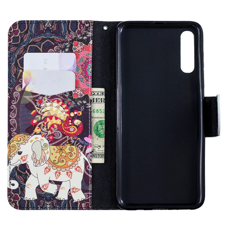 For Samsung Galaxy A70 Pattern Printing PU Leather Stand Phone Cover - Elephant and Peacock-10