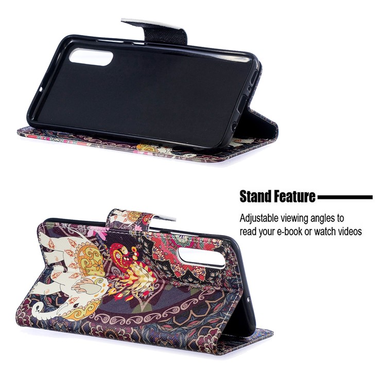 For Samsung Galaxy A70 Pattern Printing PU Leather Stand Phone Cover - Elephant and Peacock-2