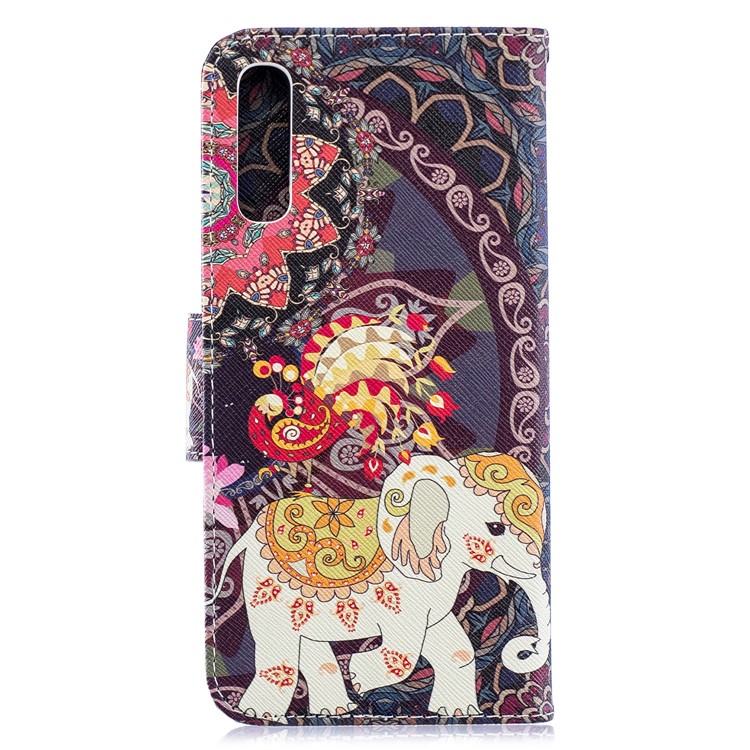 For Samsung Galaxy A70 Pattern Printing PU Leather Stand Phone Cover - Elephant and Peacock-5