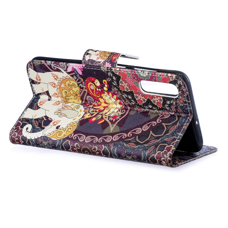 For Samsung Galaxy A70 Pattern Printing PU Leather Stand Phone Cover - Elephant and Peacock-6