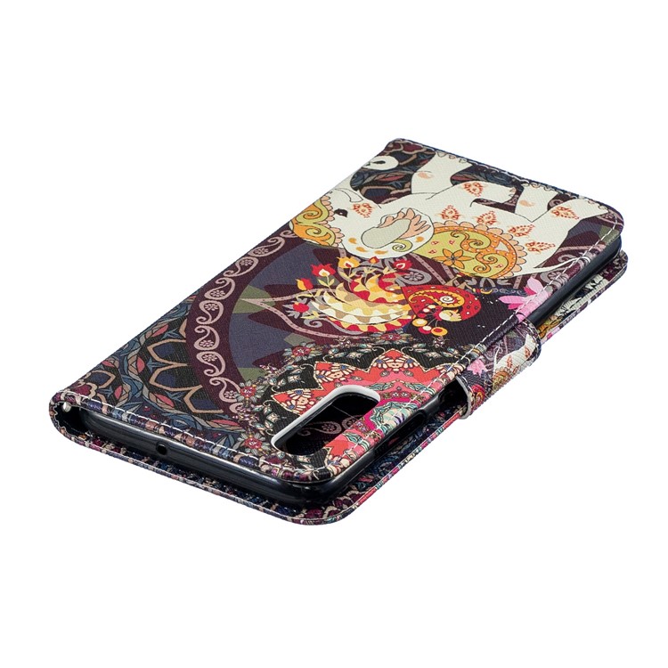 For Samsung Galaxy A70 Pattern Printing PU Leather Stand Phone Cover - Elephant and Peacock-9