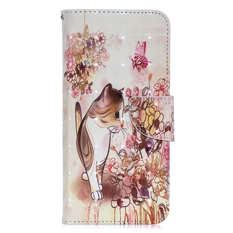 For Samsung Galaxy A70 Pattern Printing PU Leather Wallet Mobile Case - Cat and Flower-4