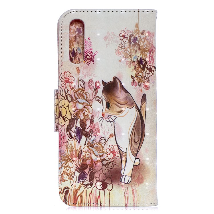 For Samsung Galaxy A70 Pattern Printing PU Leather Wallet Mobile Case - Cat and Flower-5