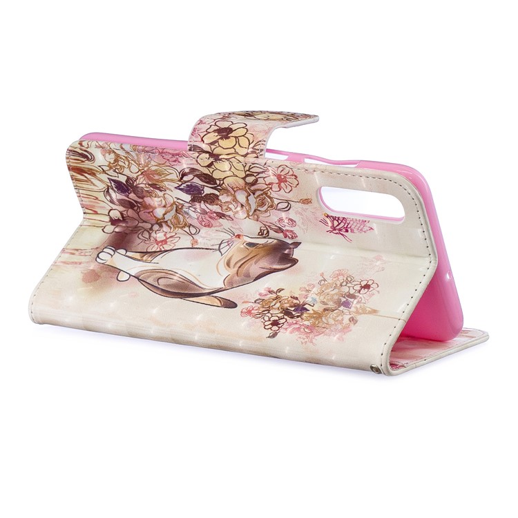 For Samsung Galaxy A70 Pattern Printing PU Leather Wallet Mobile Case - Cat and Flower-6