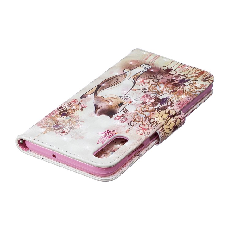 For Samsung Galaxy A70 Pattern Printing PU Leather Wallet Mobile Case - Cat and Flower-9
