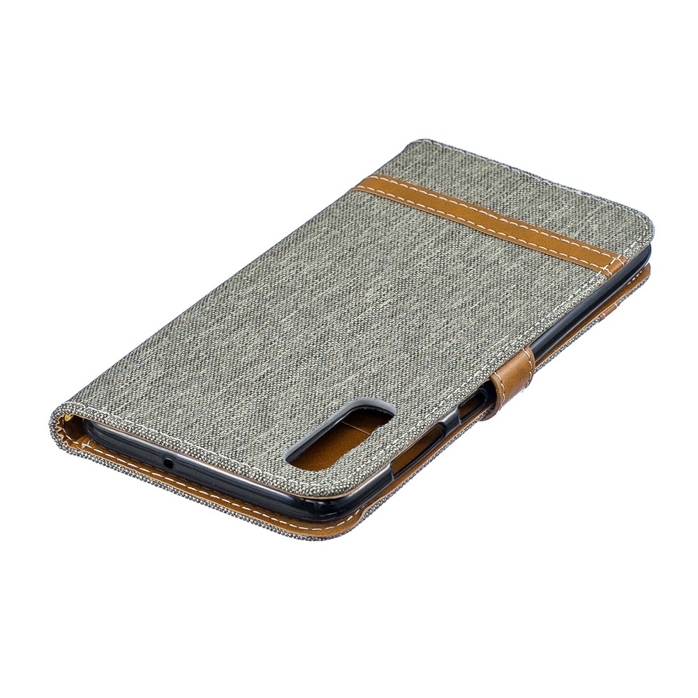 Funda De Piel Sintética Con Dos Tonos De Jean PU Para Samsung Galaxy A70 - Gris-10