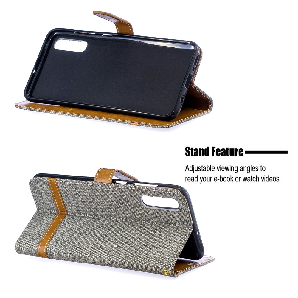 Funda De Piel Sintética Con Dos Tonos De Jean PU Para Samsung Galaxy A70 - Gris-12