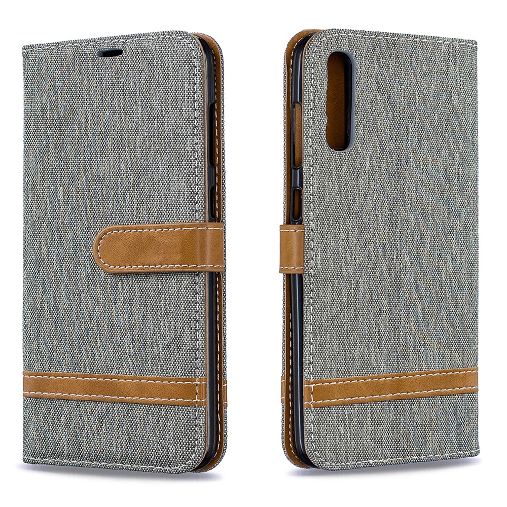 Funda De Piel Sintética Con Dos Tonos De Jean PU Para Samsung Galaxy A70 - Gris-2