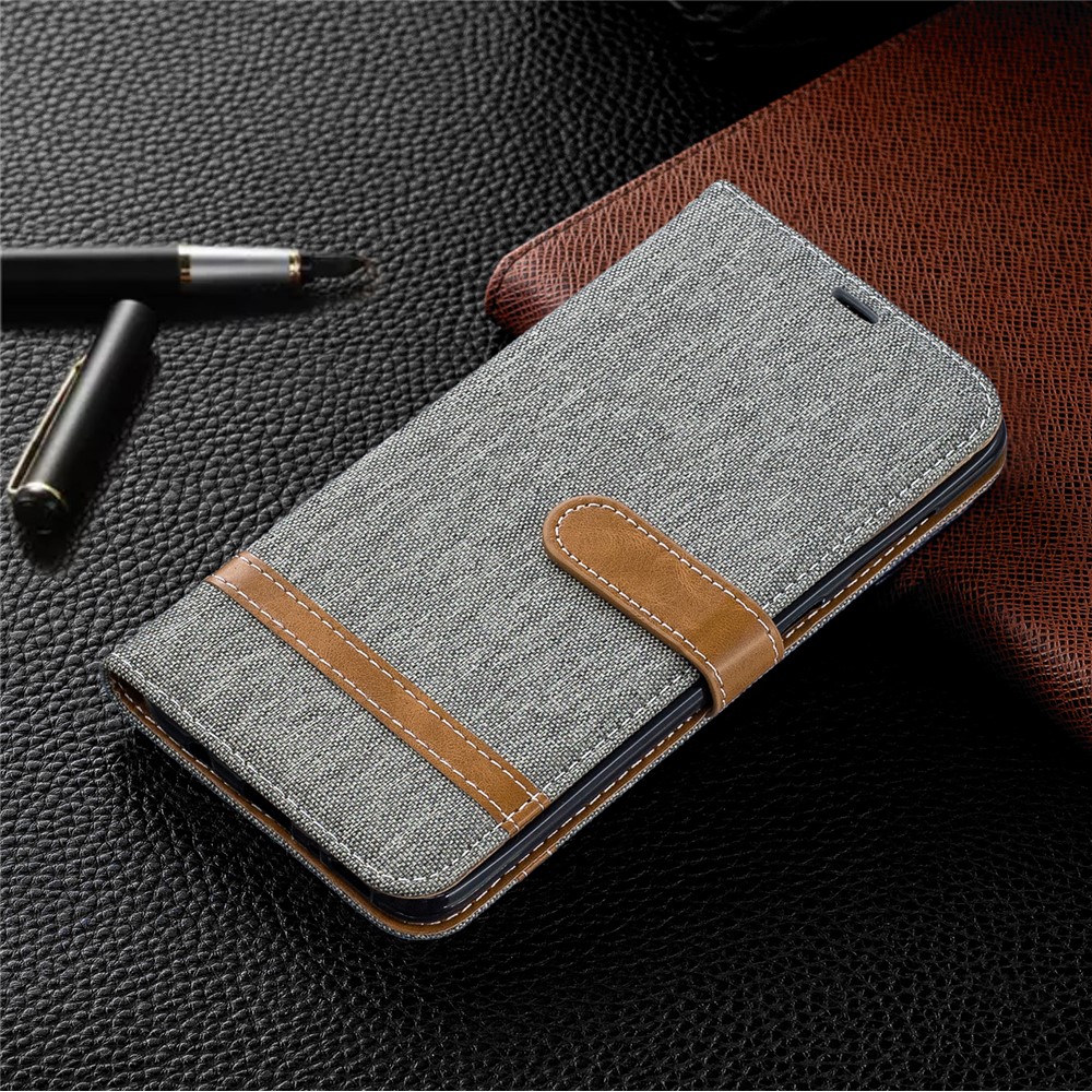 Funda De Piel Sintética Con Dos Tonos De Jean PU Para Samsung Galaxy A70 - Gris-3