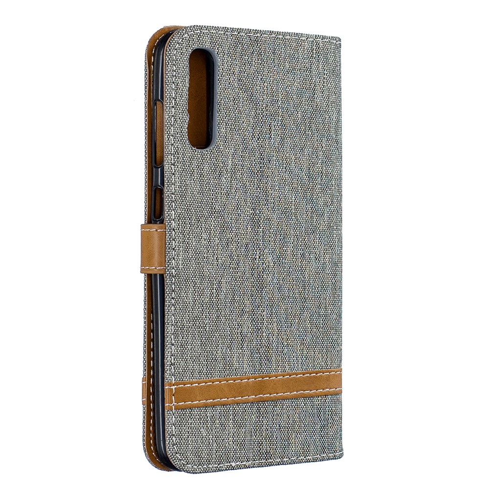 Funda De Piel Sintética Con Dos Tonos De Jean PU Para Samsung Galaxy A70 - Gris-6
