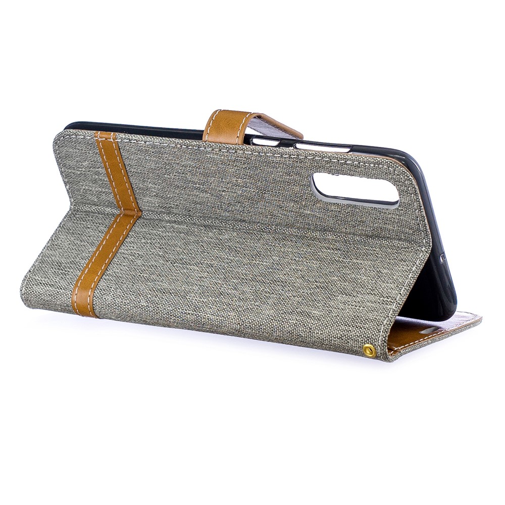 Funda De Piel Sintética Con Dos Tonos De Jean PU Para Samsung Galaxy A70 - Gris-7