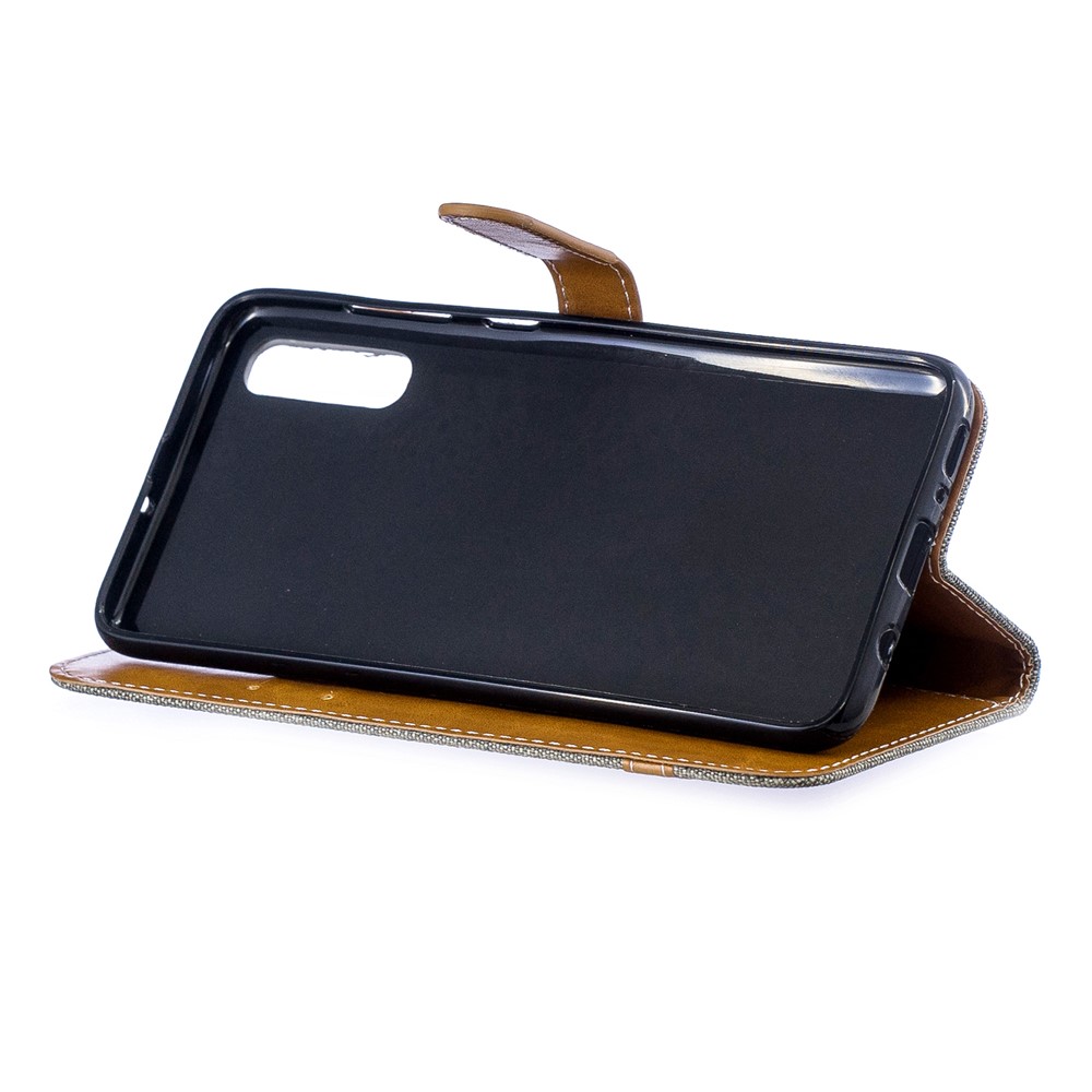 Funda De Piel Sintética Con Dos Tonos De Jean PU Para Samsung Galaxy A70 - Gris-8
